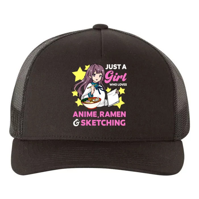 Just A Girl Who Loves Anime Ramen And Sketching Manga Yupoong Adult 5-Panel Trucker Hat