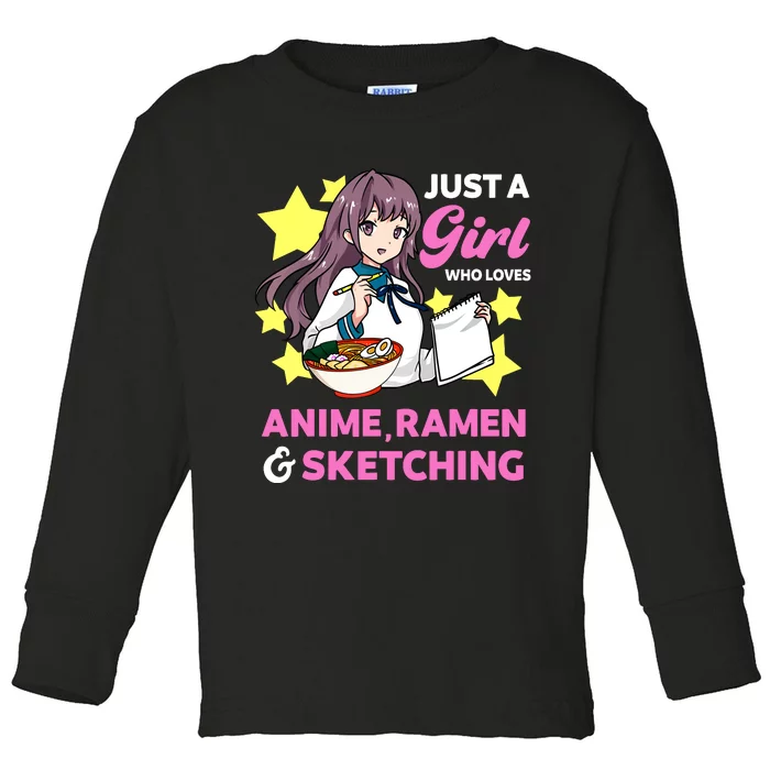 Just A Girl Who Loves Anime Ramen And Sketching Manga Toddler Long Sleeve Shirt