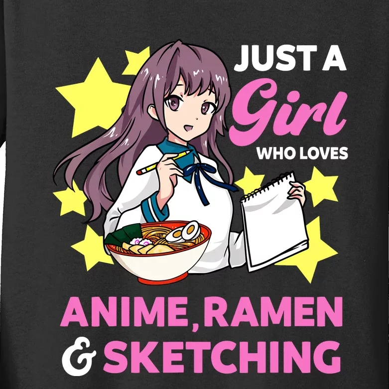 Just A Girl Who Loves Anime Ramen And Sketching Manga Kids Long Sleeve Shirt