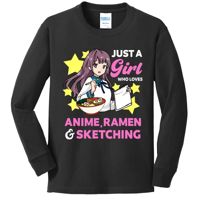 Just A Girl Who Loves Anime Ramen And Sketching Manga Kids Long Sleeve Shirt