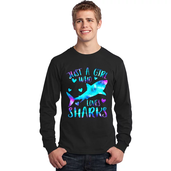 Just A Girl Who Loves Sharks Galaxy Shark Lover Theme Girls Long Sleeve Shirt