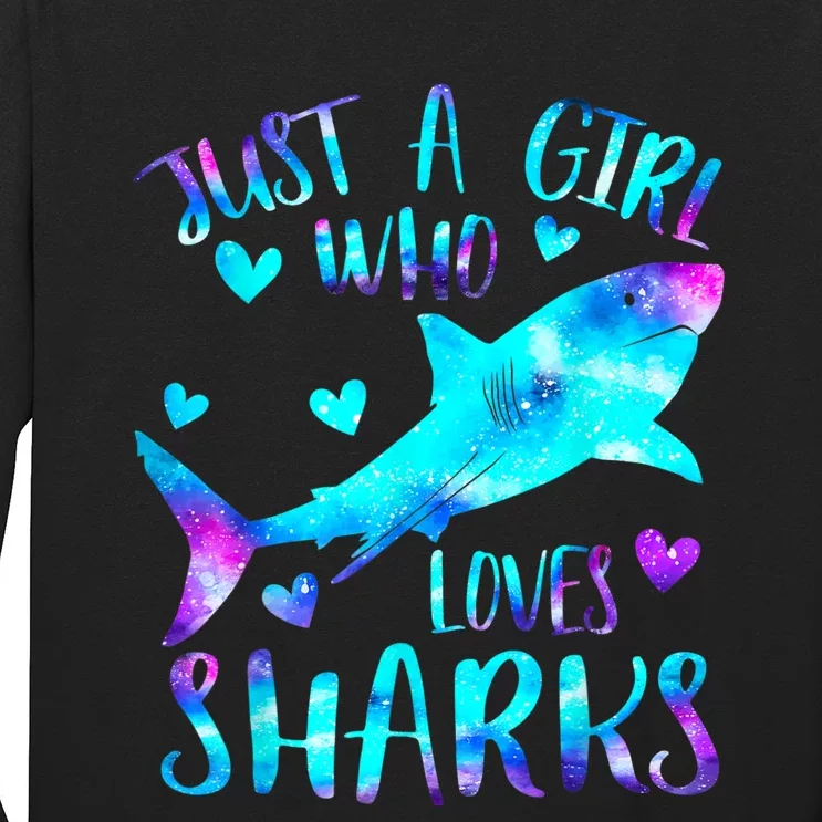 Just A Girl Who Loves Sharks Galaxy Shark Lover Theme Girls Long Sleeve Shirt