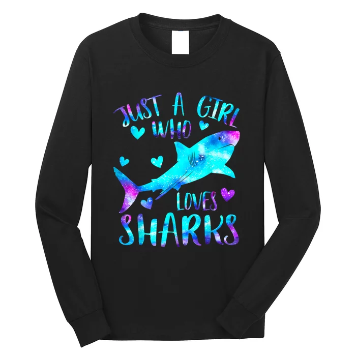 Just A Girl Who Loves Sharks Galaxy Shark Lover Theme Girls Long Sleeve Shirt