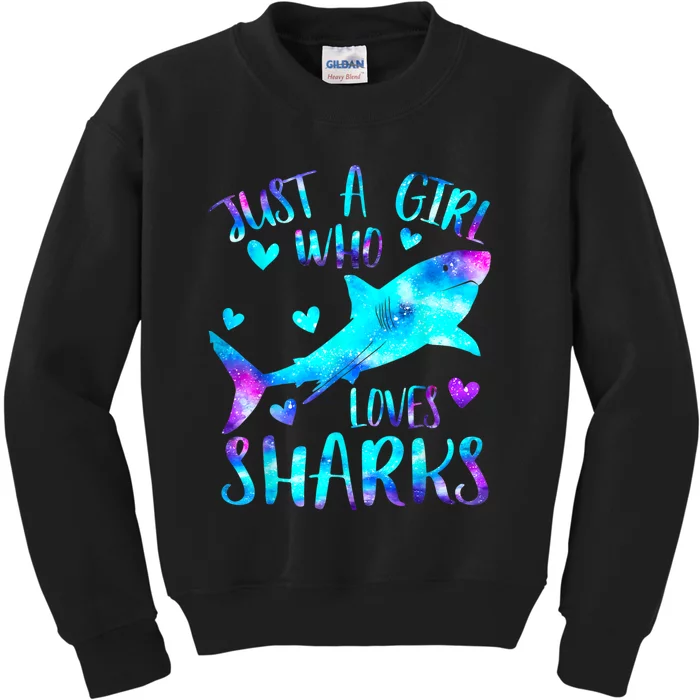 Just A Girl Who Loves Sharks Galaxy Shark Lover Theme Girls Kids Sweatshirt