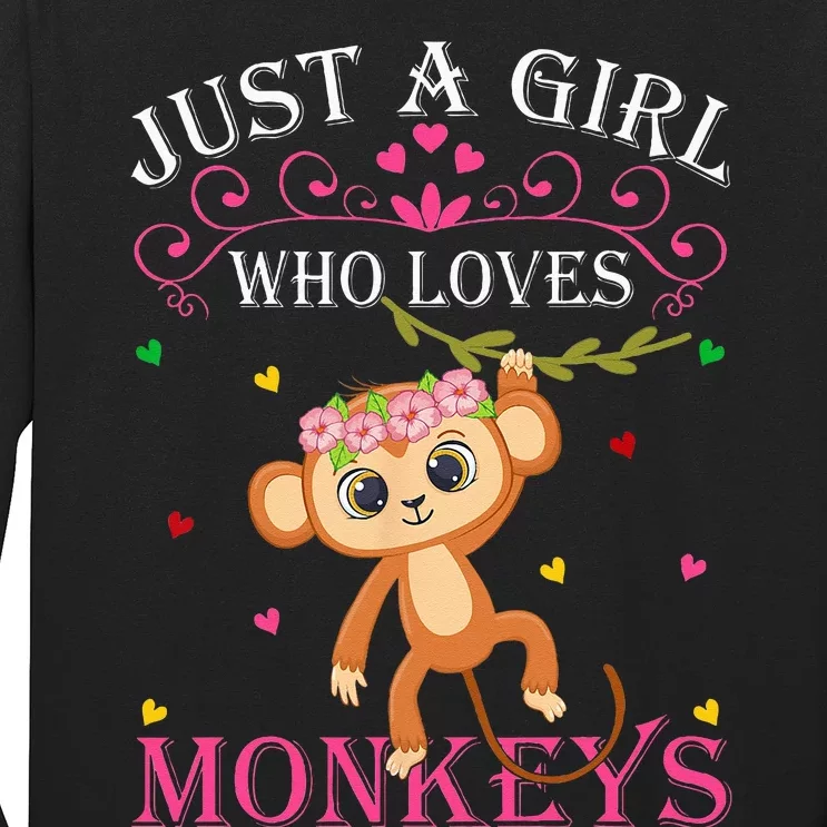 Just A Girl Who Loves Monkeys Cute Monkey Lover Kids Long Sleeve Shirt