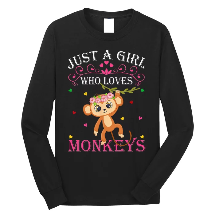 Just A Girl Who Loves Monkeys Cute Monkey Lover Kids Long Sleeve Shirt