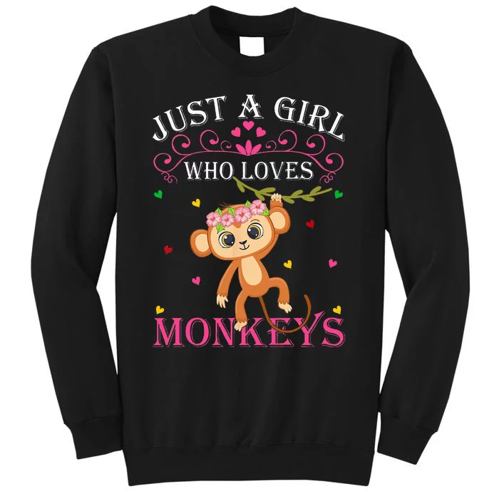 Just A Girl Who Loves Monkeys Cute Monkey Lover Kids Tall Sweatshirt