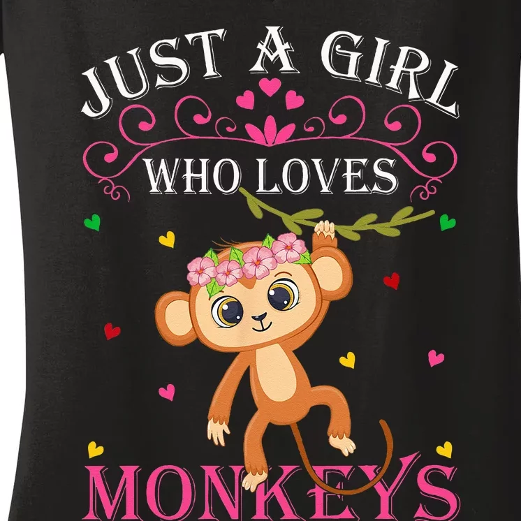 Just A Girl Who Loves Monkeys Cute Monkey Lover Kids Women's V-Neck T-Shirt