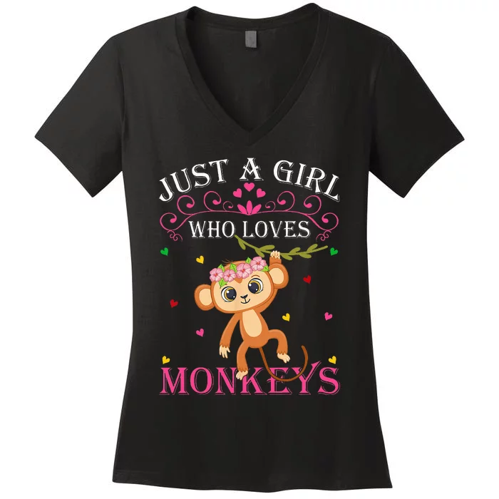 Just A Girl Who Loves Monkeys Cute Monkey Lover Kids Women's V-Neck T-Shirt