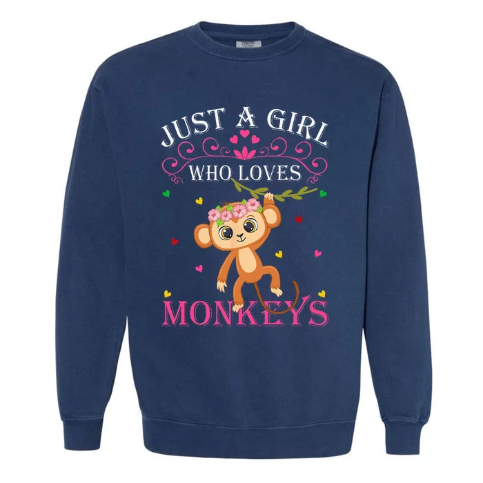 Just A Girl Who Loves Monkeys Cute Monkey Lover Kids Garment-Dyed Sweatshirt