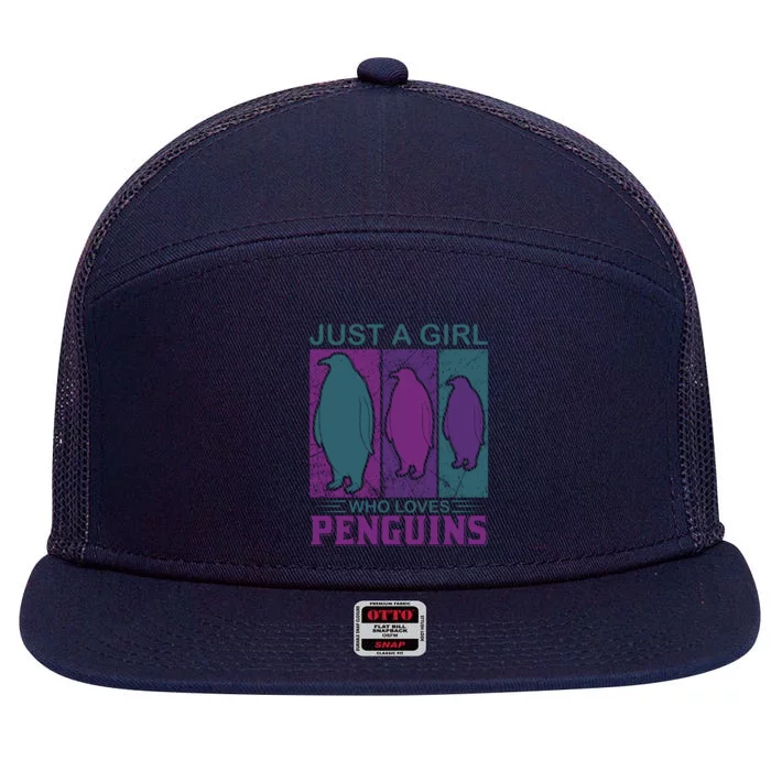 Just A Girl Who Loves Penguins 7 Panel Mesh Trucker Snapback Hat