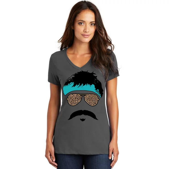 Jaguar Print Shades Uncle Rico Minshew Duuuval Women's V-Neck T-Shirt