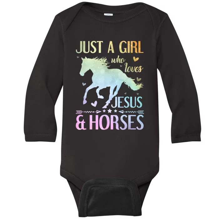 Jesus And Horses Horse Gifts For Women Tie Dye Baby Long Sleeve Bodysuit