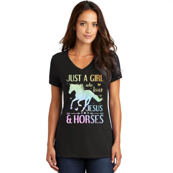 Jesus And Horses Horse Gifts For Women Tie Dye Women's V-Neck T-Shirt