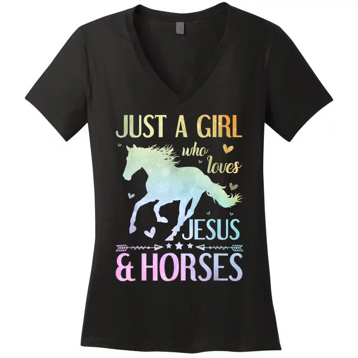 Jesus And Horses Horse Gifts For Women Tie Dye Women's V-Neck T-Shirt