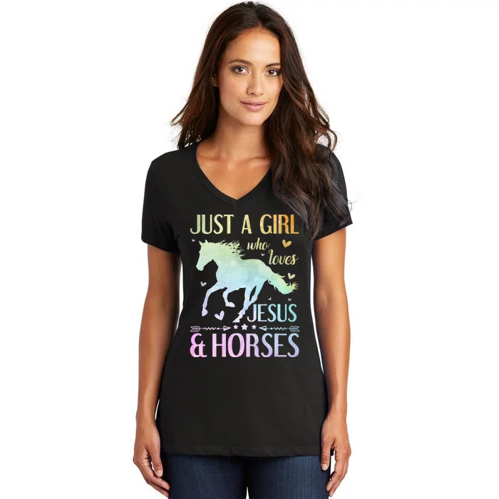 Jesus And Horses Horse Gifts Women's V-Neck T-Shirt