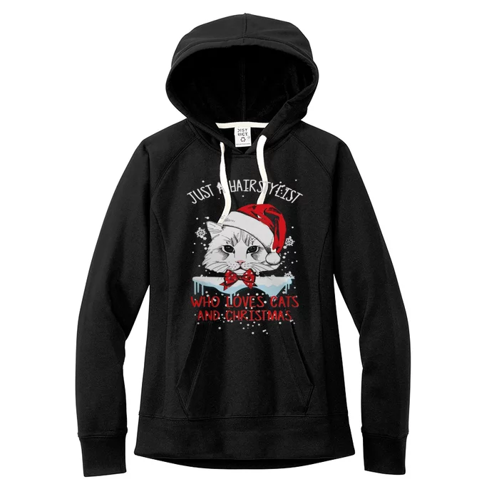 Just A Hairstylist Who Loves Cats And Christmas Women's Fleece Hoodie