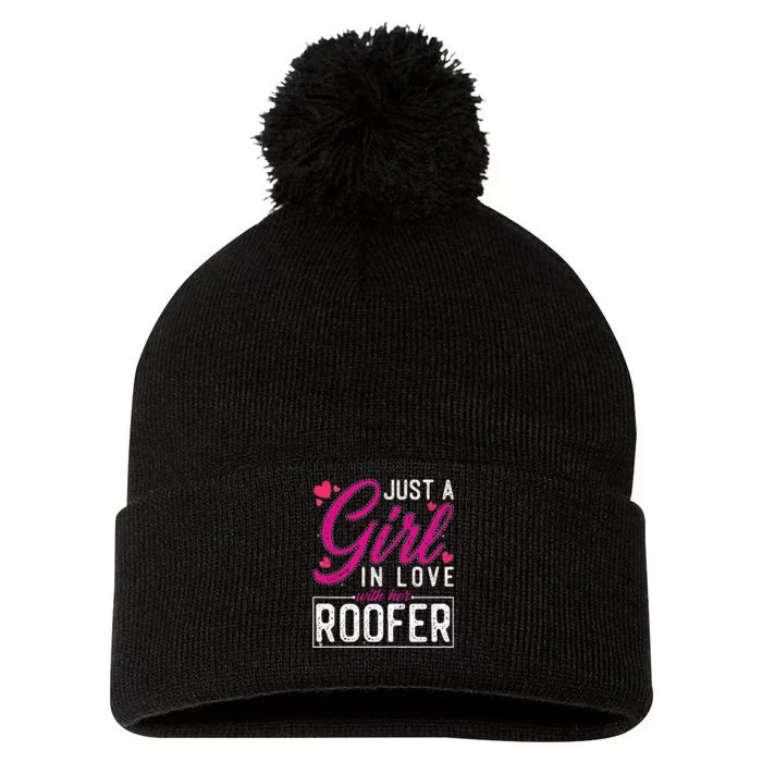 Just a in Love with Her Roofer Funny Roofer's Wife Pom Pom 12in Knit Beanie