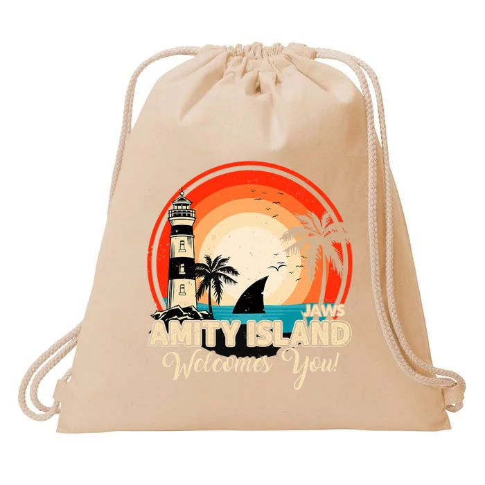 Jaws Amity Island Welcomes You Sunset Retro Drawstring Bag