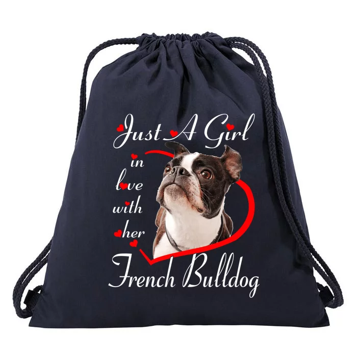 Just A In Love With Her French Bulldog Valentines Day Gift Drawstring Bag