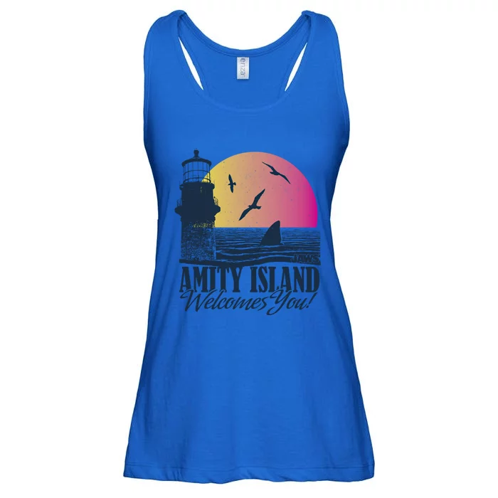 Jaws Amity Island Welcomes You Sunset Great Gift Ladies Essential Flowy Tank