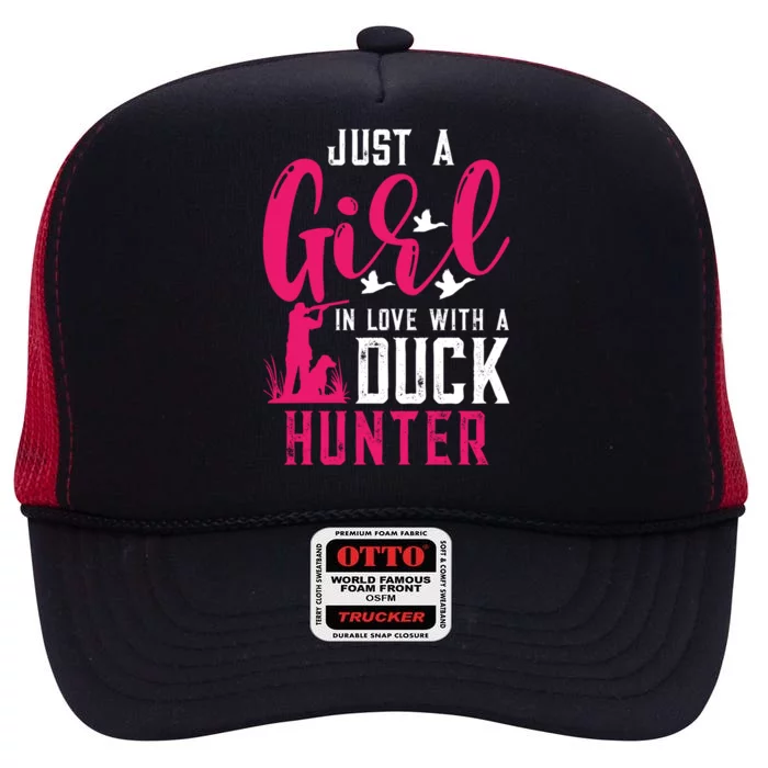 Just A In Love With A Duck Hunter Gift High Crown Mesh Trucker Hat