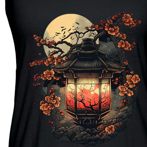 Japan Art Japanese Pagoda Lantern Sakura Blossom Aesthetic Ladies Essential Flowy Tank