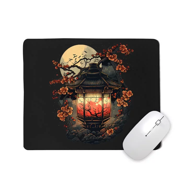 Japan Art Japanese Pagoda Lantern Sakura Blossom Aesthetic Mousepad