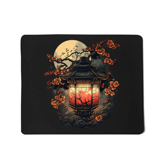 Japan Art Japanese Pagoda Lantern Sakura Blossom Aesthetic Mousepad