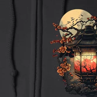 Japan Art Japanese Pagoda Lantern Sakura Blossom Aesthetic Full Zip Hoodie