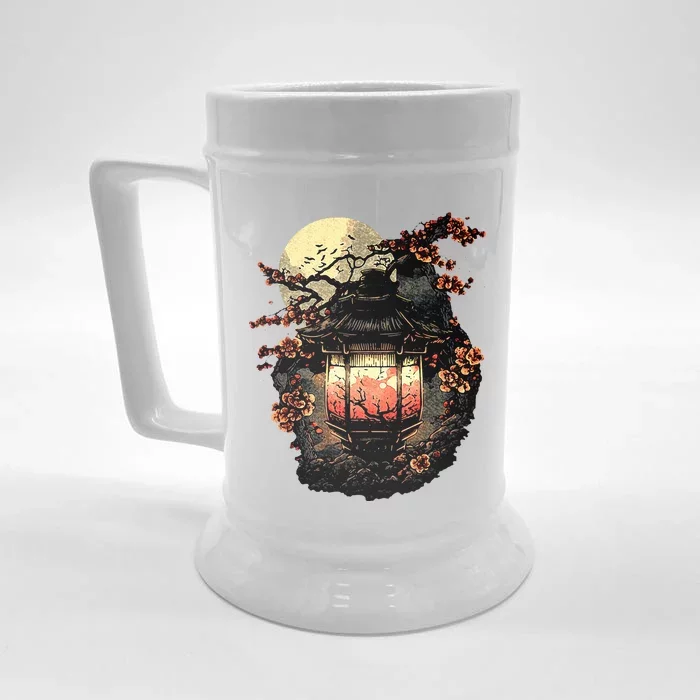 Japan Art Japanese Pagoda Lantern Sakura Blossom Aesthetic Front & Back Beer Stein