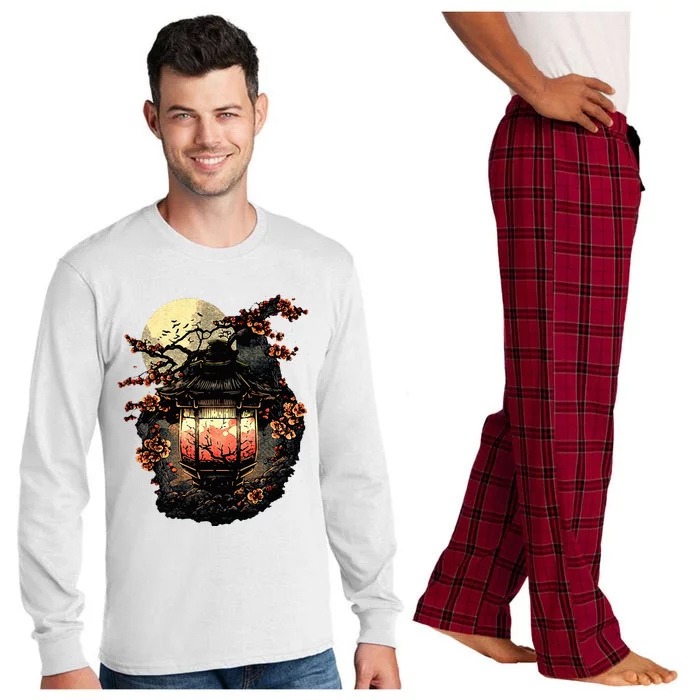 Japan Art Japanese Pagoda Lantern Sakura Blossom Aesthetic Long Sleeve Pajama Set