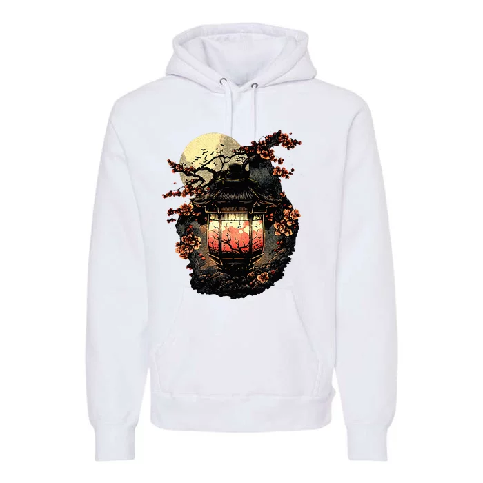 Japan Art Japanese Pagoda Lantern Sakura Blossom Aesthetic Premium Hoodie