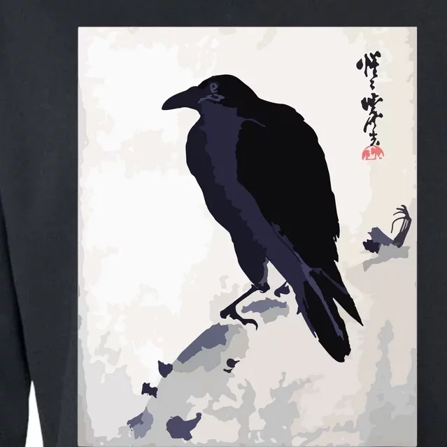 Japanese Art, Japanese Woodblock Art Print Crow Kyosai Cropped Pullover Crew