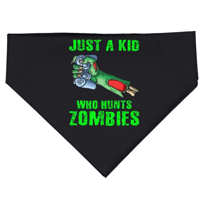 Just A K.I.D Who Hunts Zombies Halloween Gamer Zombie USA-Made Doggie Bandana