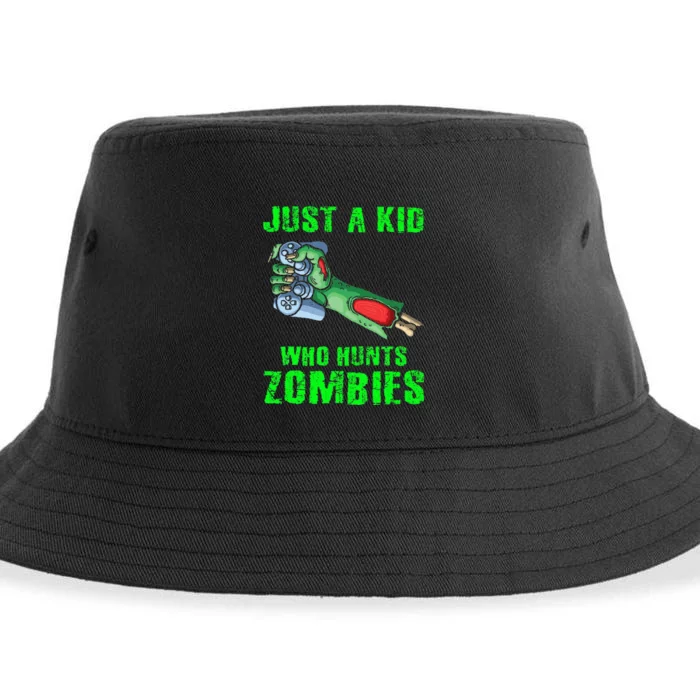 Just A K.I.D Who Hunts Zombies Halloween Gamer Zombie Sustainable Bucket Hat