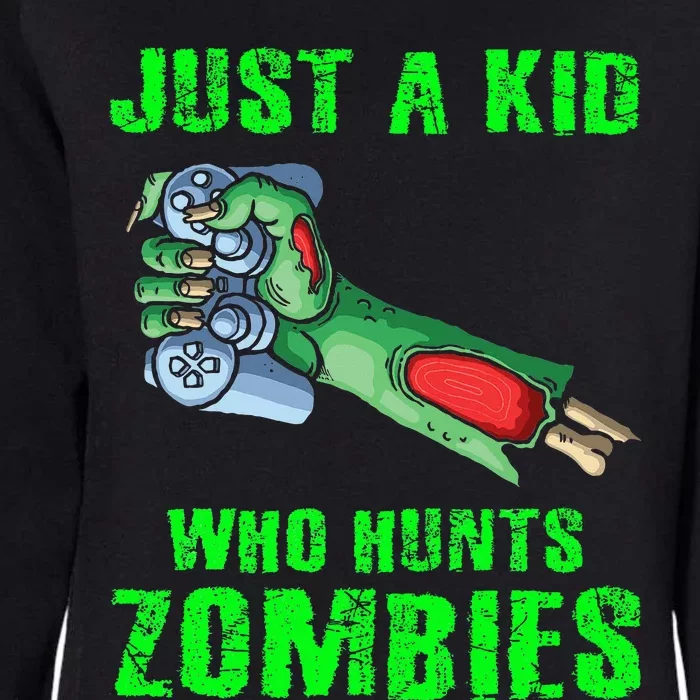 Just A K.I.D Who Hunts Zombies Halloween Gamer Zombie Womens California Wash Sweatshirt