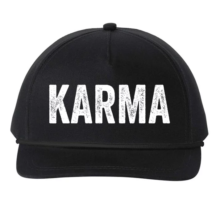 Just A KARMA In Distressed Text Effect Snapback Five-Panel Rope Hat