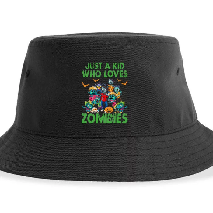 Just A Kids Who Loves Zombies Halloween Zombie Enthusiast Sustainable Bucket Hat