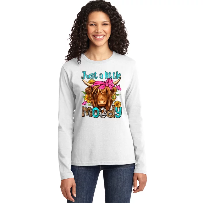 Just A Little Moody Cute Highland Cows Lover Ladies Long Sleeve Shirt