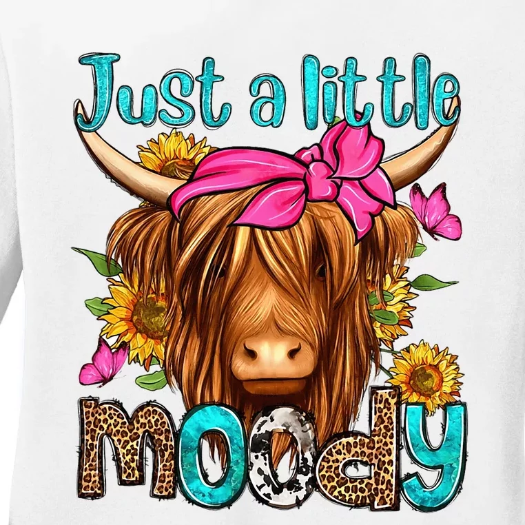 Just A Little Moody Cute Highland Cows Lover Ladies Long Sleeve Shirt