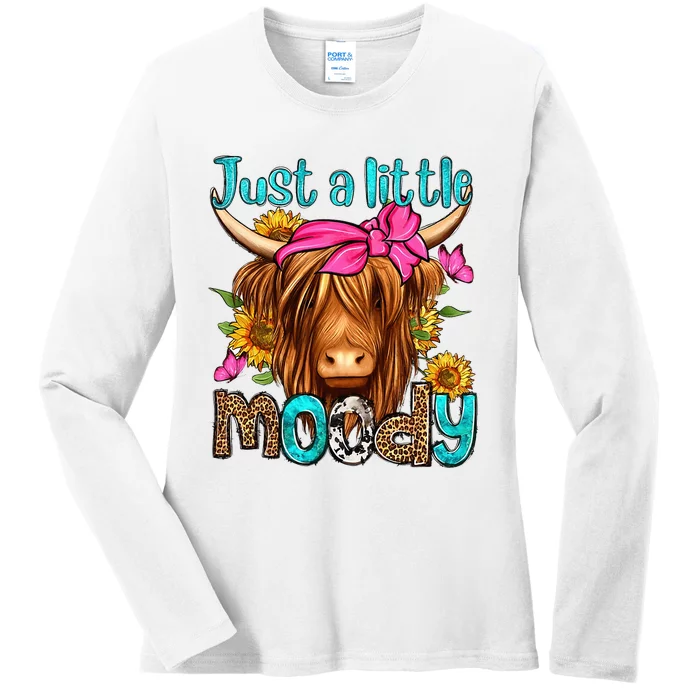 Just A Little Moody Cute Highland Cows Lover Ladies Long Sleeve Shirt