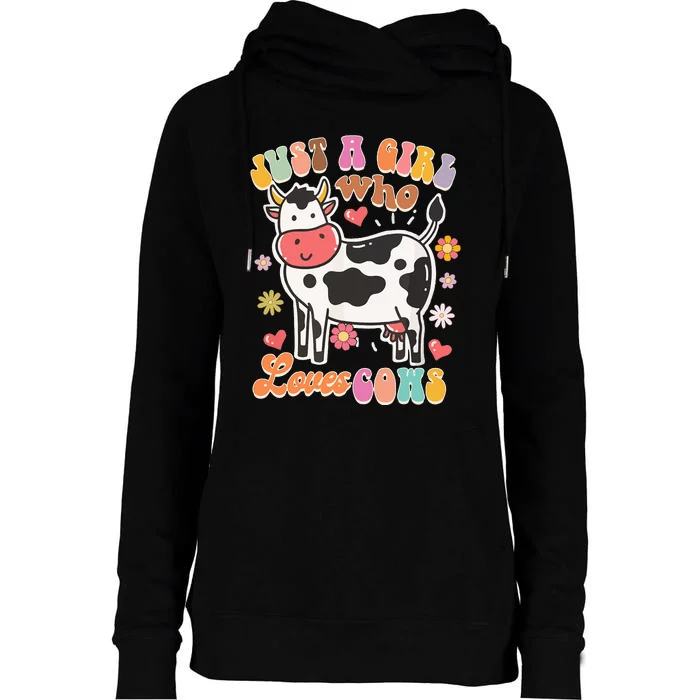 Just A Loves Cows Groovy Cow Lover Country Farm Life Womens Funnel Neck Pullover Hood