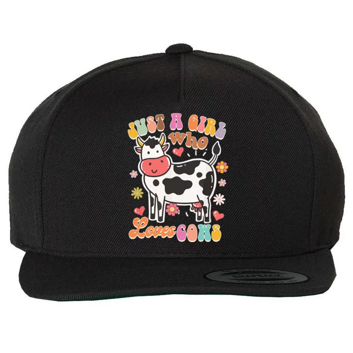 Just A Loves Cows Groovy Cow Lover Country Farm Life Wool Snapback Cap