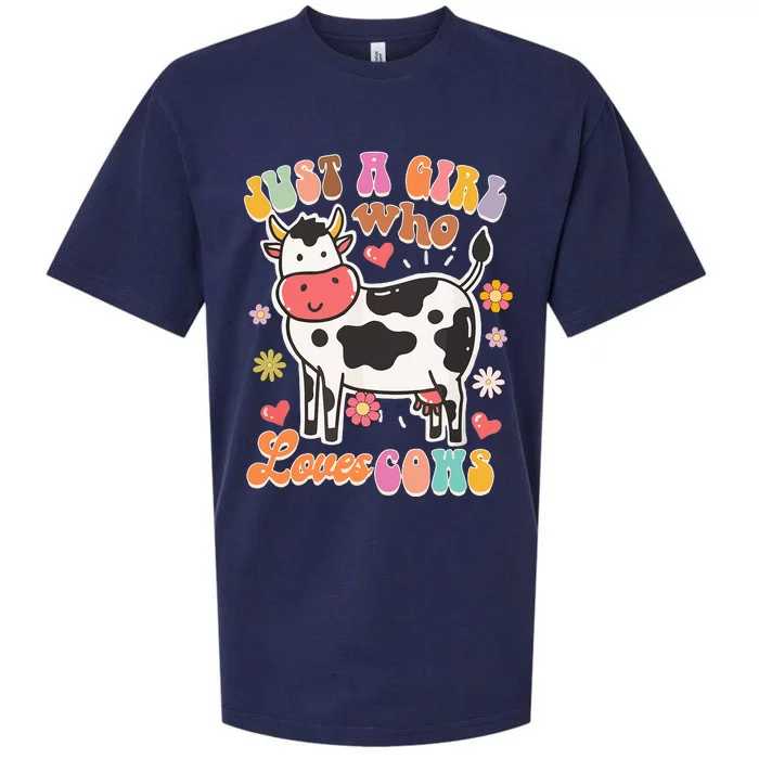 Just A Loves Cows Groovy Cow Lover Country Farm Life Sueded Cloud Jersey T-Shirt