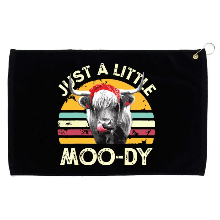 Just A Little Moody Cute Highland Cows Lover Vintage Farming Grommeted Golf Towel