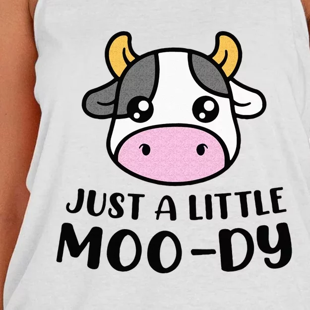 Just A Little MooDy Cute Cow Lover Farmer Animal Lovers Women's Knotted Racerback Tank