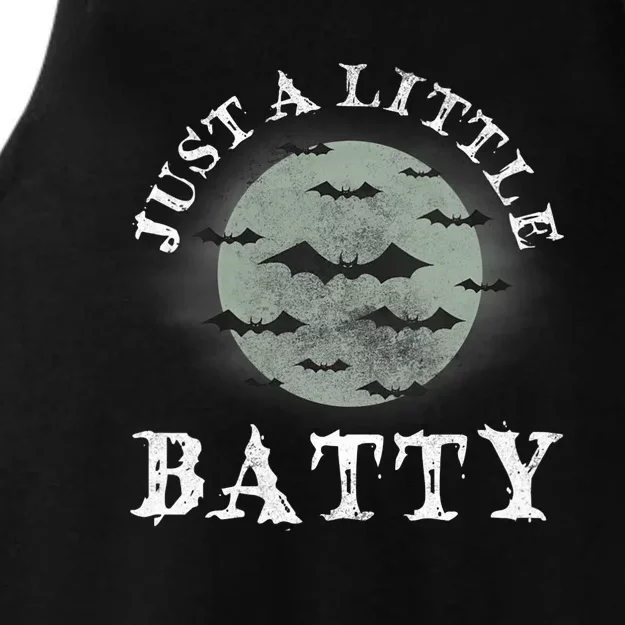 Just A Little Batty Funny Halloween Saying Moon Silhouette Ladies Tri-Blend Wicking Tank