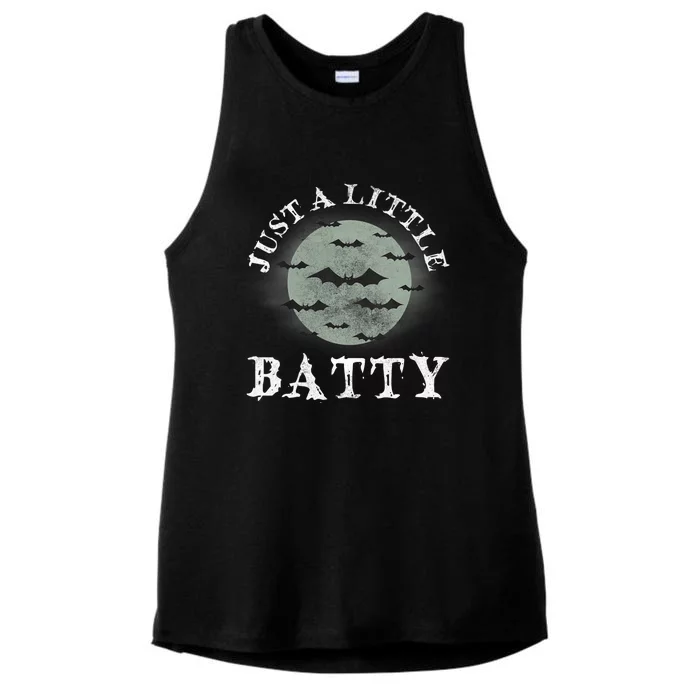 Just A Little Batty Funny Halloween Saying Moon Silhouette Ladies Tri-Blend Wicking Tank