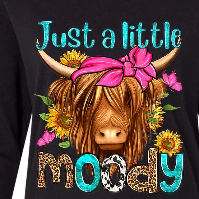 Just A Little Moody Cute Western Highland Cows Lover Farming Womens Cotton Relaxed Long Sleeve T-Shirt